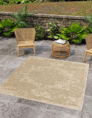 Beige 7' 10 x 7' 10 Symphony Outdoor Square Area Rug Weather Resistant for Patio, Deck, Terrace, Balcony, Porch Durable Outside Carpet for Sale at Rug Engine