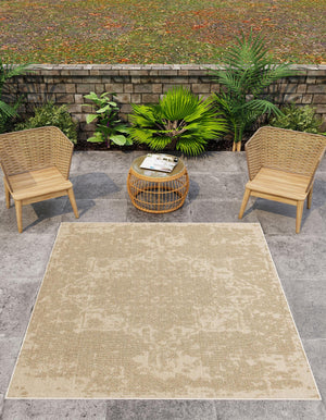 Beige 7' 10 x 7' 10 Symphony Outdoor Square Area Rug Weather Resistant for Patio, Deck, Terrace, Balcony, Porch Durable Outside Carpet for Sale at Rug Engine