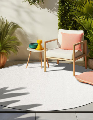 Light Gray 7' 10 x 7' 10 Symphony Outdoor Round Area Rug Weather Resistant for Patio, Deck, Terrace, Balcony, Porch Durable Outside Carpet for Sale at Rug Engine