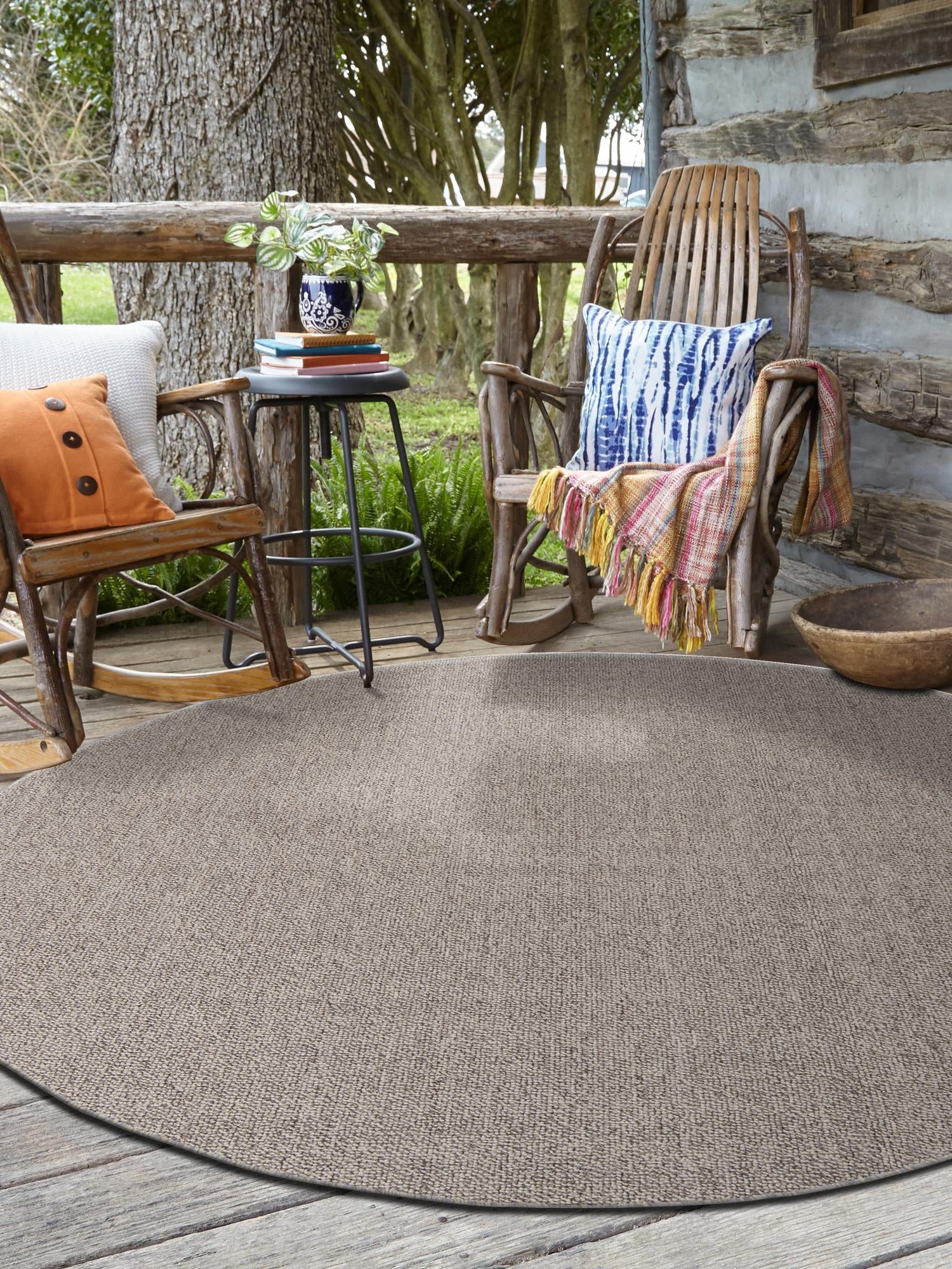 Light Gray 3' 1 x 3' 1 Symphony Outdoor Round Area Rug Weather Resistant for Patio, Deck, Terrace, Balcony, Porch Durable Outside Carpet for Sale at Rug Engine