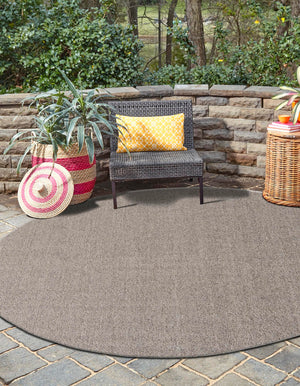 Light Gray 7' 10 x 7' 10 Symphony Outdoor Round Area Rug Weather Resistant for Patio, Deck, Terrace, Balcony, Porch Durable Outside Carpet for Sale at Rug Engine