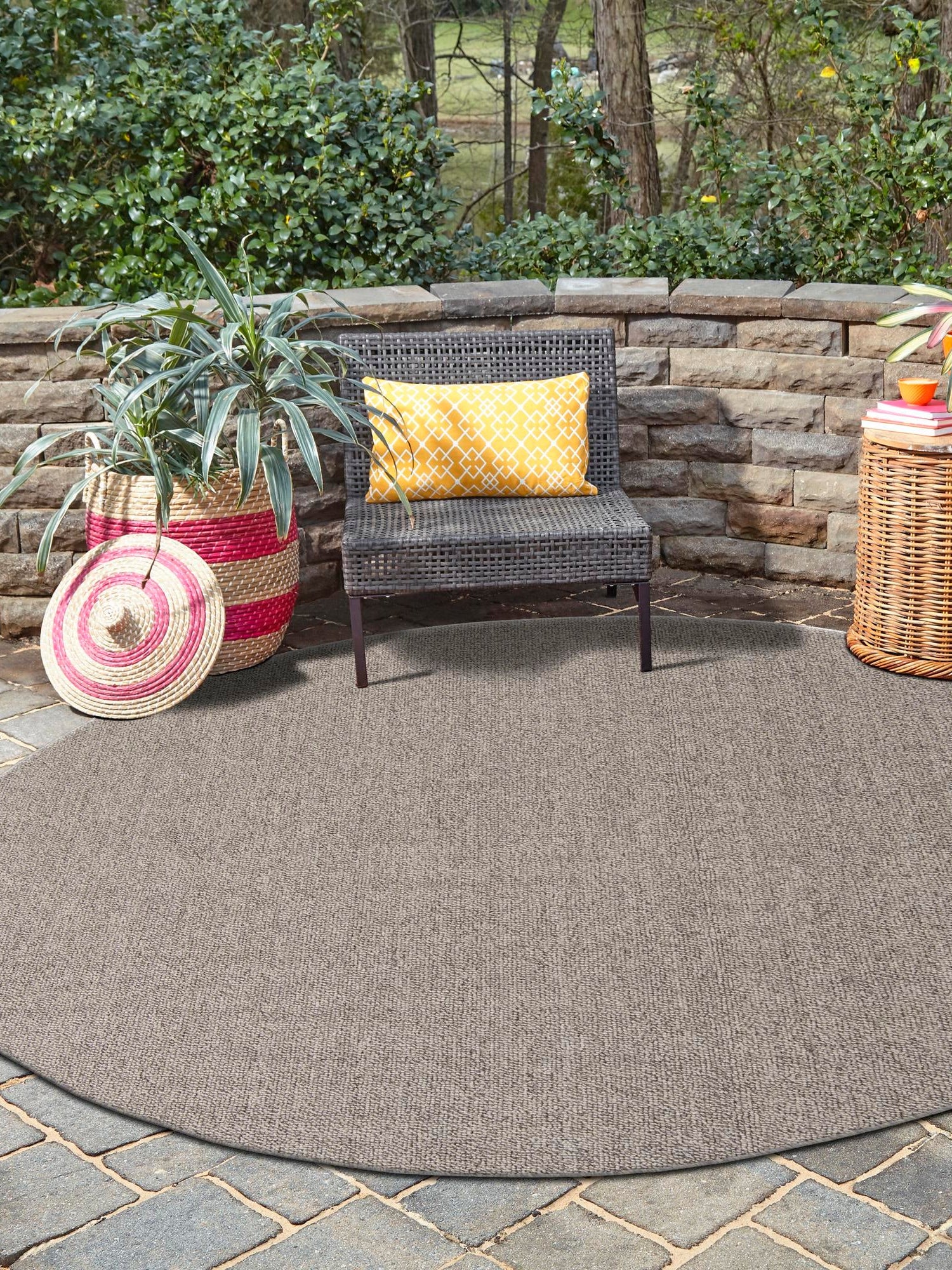 Light Gray 3' 1 x 3' 1 Symphony Outdoor Round Area Rug Weather Resistant for Patio, Deck, Terrace, Balcony, Porch Durable Outside Carpet for Sale at Rug Engine