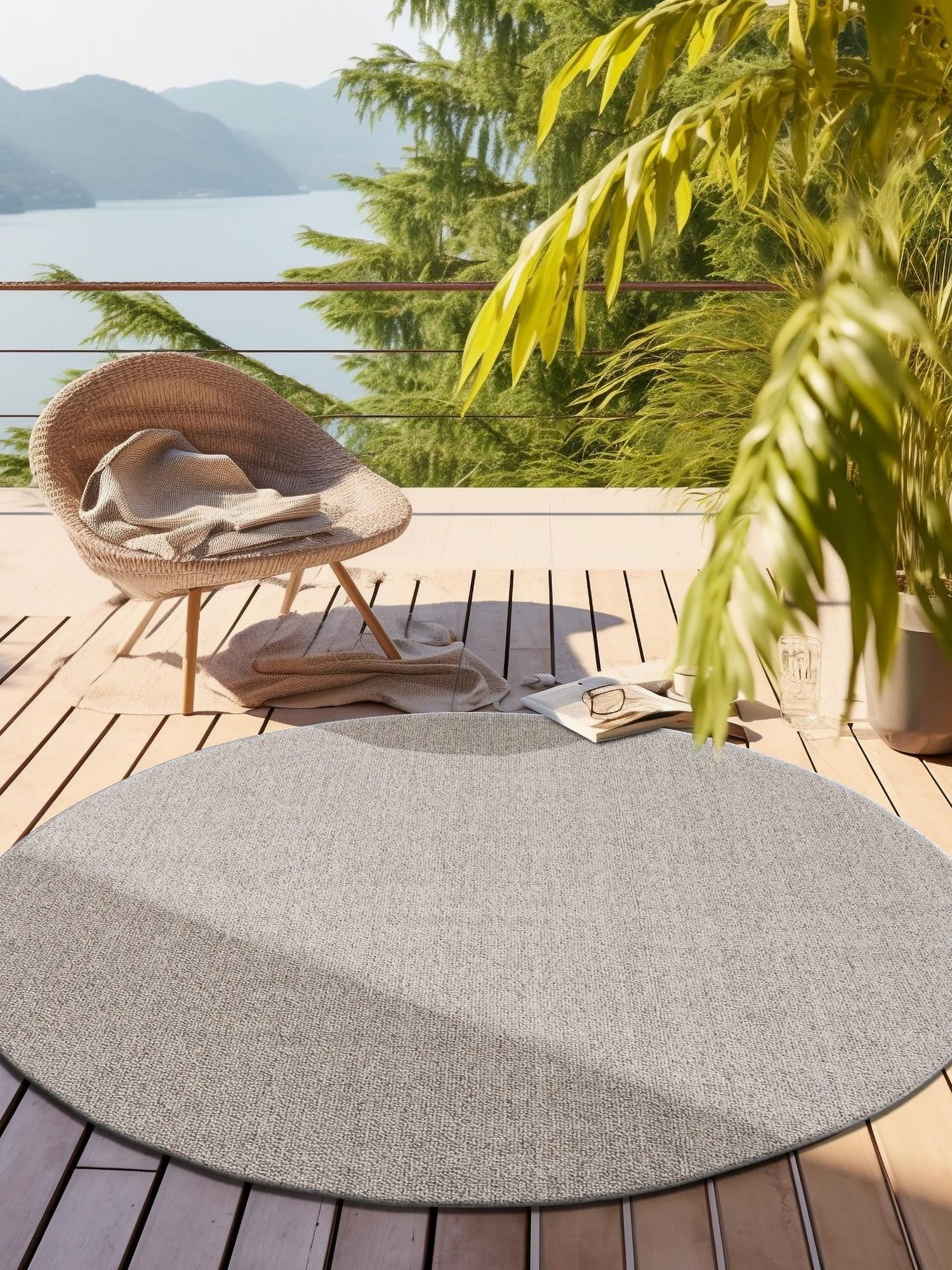 Light Gray 5' 3 x 5' 3 Symphony Outdoor Round Area Rug Weather Resistant for Patio, Deck, Terrace, Balcony, Porch Durable Outside Carpet for Sale at Rug Engine