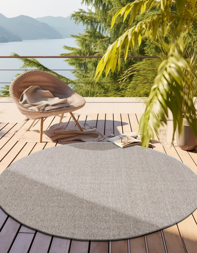 Light Gray 5' 3 x 5' 3 Symphony Outdoor Round Area Rug Weather Resistant for Patio, Deck, Terrace, Balcony, Porch Durable Outside Carpet for Sale at Rug Engine