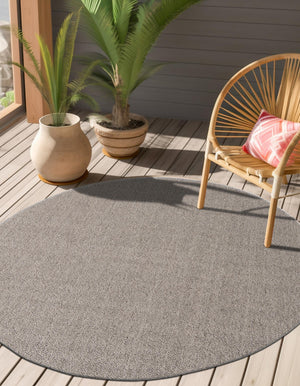 Light Gray 5' 3 x 5' 3 Symphony Outdoor Round Area Rug Weather Resistant for Patio, Deck, Terrace, Balcony, Porch Durable Outside Carpet for Sale at Rug Engine