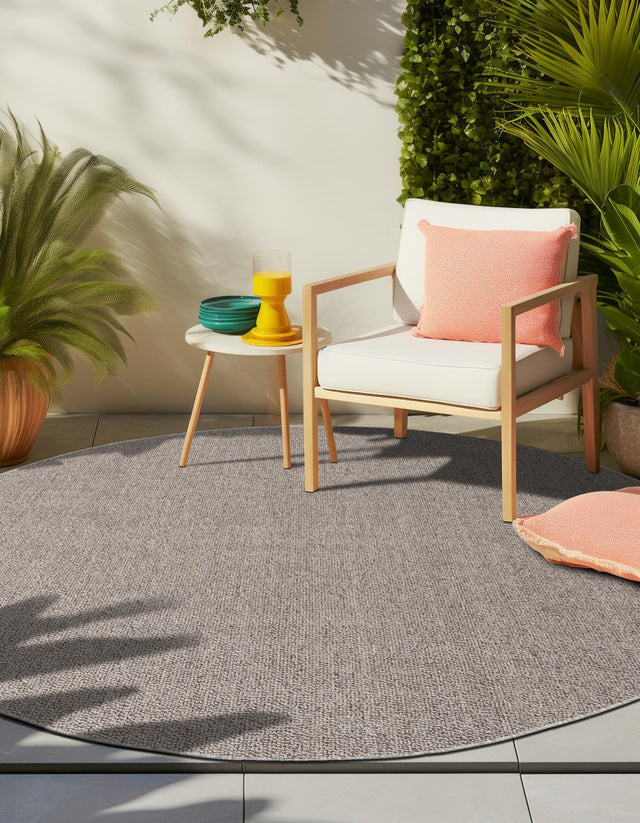Light Gray 7' 10 x 7' 10 Symphony Outdoor Round Area Rug Weather Resistant for Patio, Deck, Terrace, Balcony, Porch Durable Outside Carpet for Sale at Rug Engine