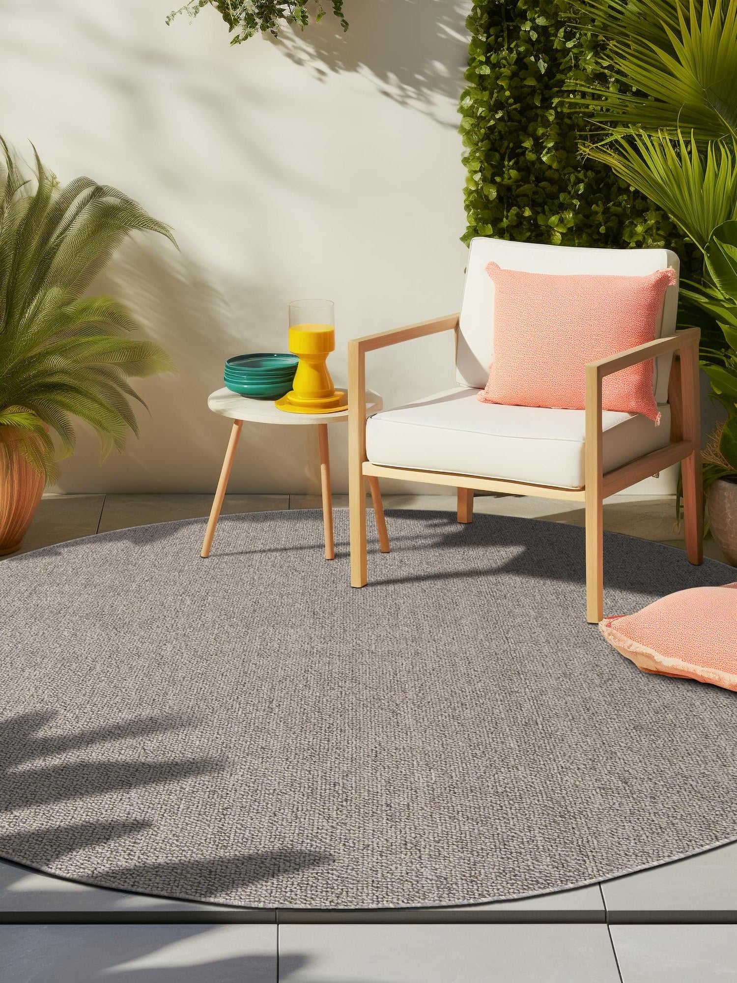 Light Gray 3' 1 x 3' 1 Symphony Outdoor Round Area Rug Weather Resistant for Patio, Deck, Terrace, Balcony, Porch Durable Outside Carpet for Sale at Rug Engine