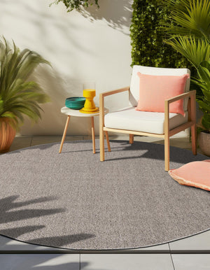 Light Gray 3' 1 x 3' 1 Symphony Outdoor Round Area Rug Weather Resistant for Patio, Deck, Terrace, Balcony, Porch Durable Outside Carpet for Sale at Rug Engine