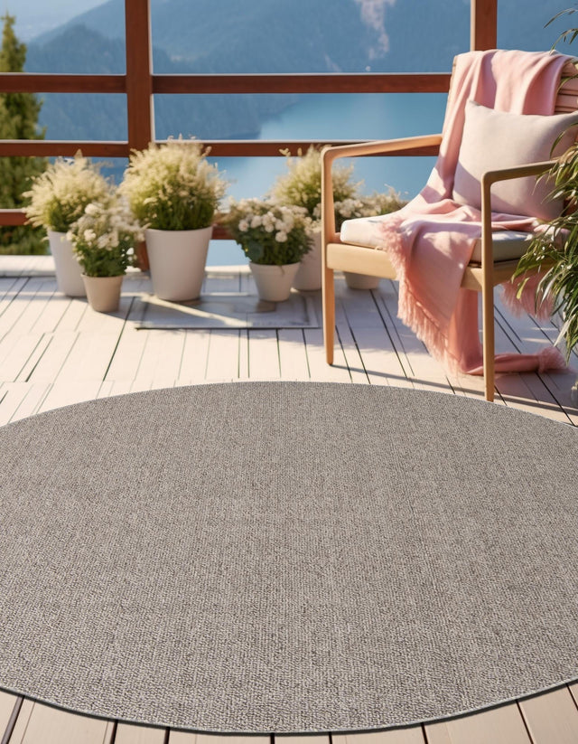 Light Gray 5' 3 x 5' 3 Symphony Outdoor Round Area Rug Weather Resistant for Patio, Deck, Terrace, Balcony, Porch Durable Outside Carpet for Sale at Rug Engine