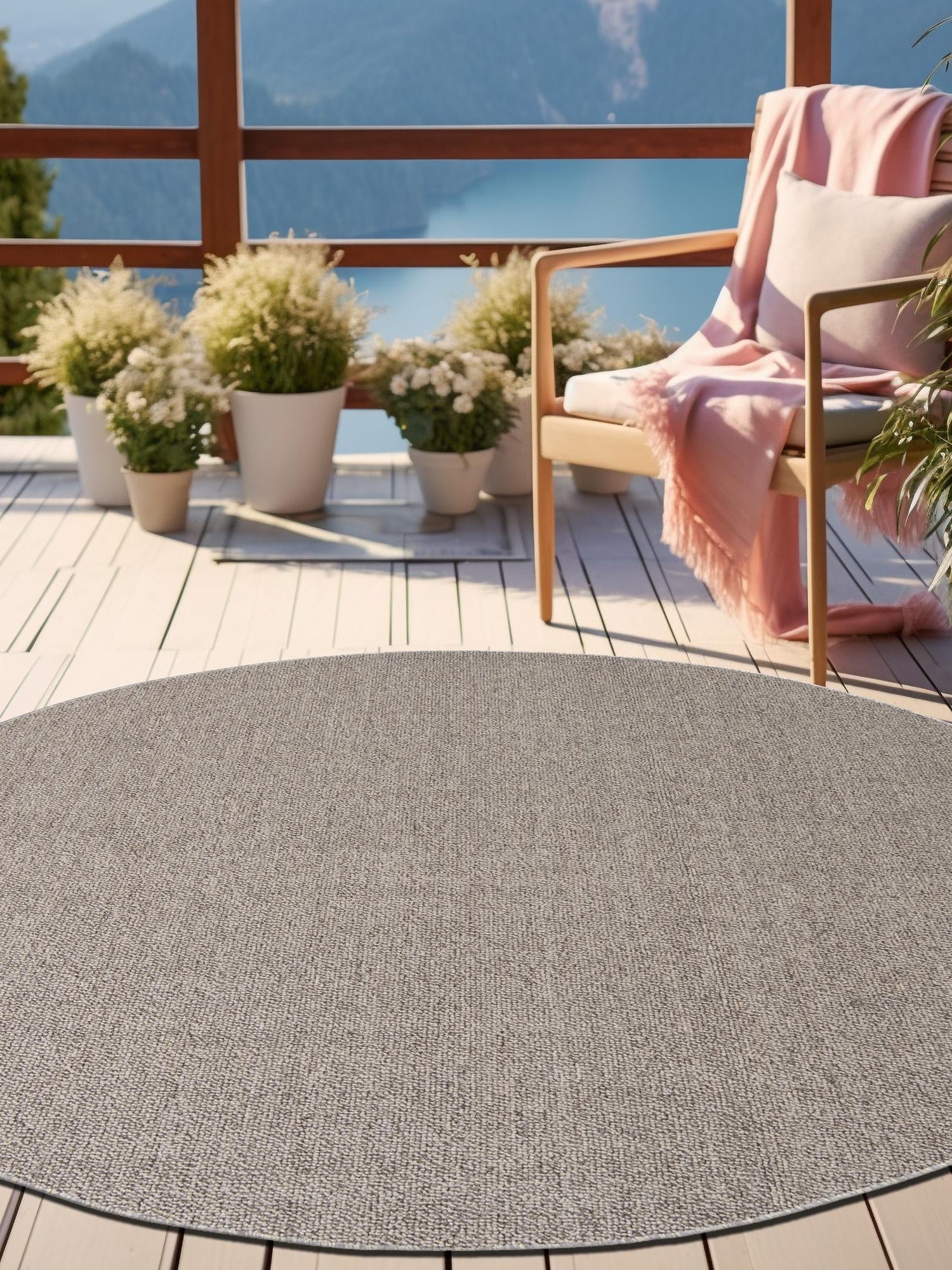 Light Gray 3' 1 x 3' 1 Symphony Outdoor Round Area Rug Weather Resistant for Patio, Deck, Terrace, Balcony, Porch Durable Outside Carpet for Sale at Rug Engine