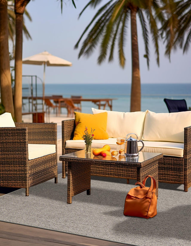 Light Gray 4' 1 x 6' 1 Symphony Outdoor Rectangle Area Rug Weather Resistant for Patio, Deck, Terrace, Balcony, Porch Durable Outside Carpet for Sale at Rug Engine