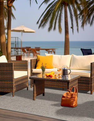 Light Gray 5' 3 x 8' Symphony Outdoor Rectangle Area Rug Weather Resistant for Patio, Deck, Terrace, Balcony, Porch Durable Outside Carpet for Sale at Rug Engine