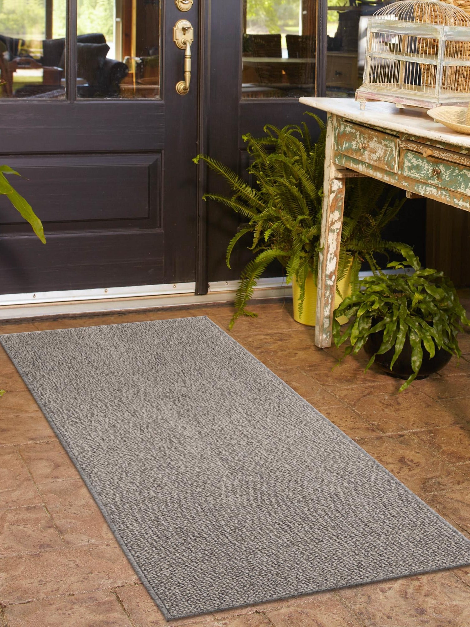 Light Gray 2' x 8' Symphony Outdoor Runner Area Rug Weather Resistant for Patio, Deck, Terrace, Balcony, Porch Durable Outside Carpet for Sale at Rug Engine