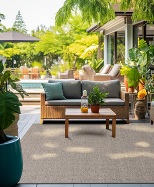 Light Gray 7' 10 x 7' 10 Symphony Outdoor Square Area Rug Weather Resistant for Patio, Deck, Terrace, Balcony, Porch Durable Outside Carpet for Sale at Rug Engine