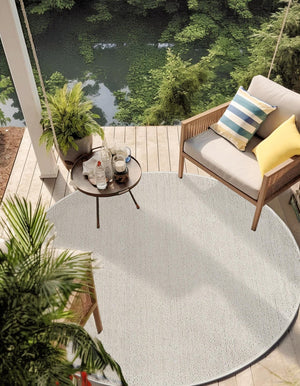 Ivory 3' 1 x 3' 1 Symphony Outdoor Round Area Rug Weather Resistant for Patio, Deck, Terrace, Balcony, Porch Durable Outside Carpet for Sale at Rug Engine