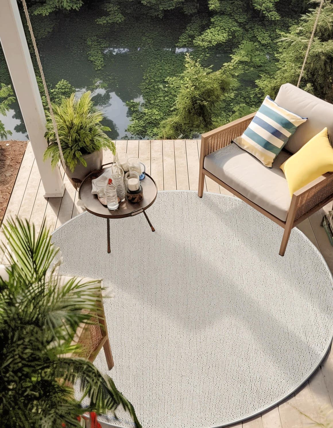 Ivory 5' 3 x 5' 3 Symphony Outdoor Round Area Rug Weather Resistant for Patio, Deck, Terrace, Balcony, Porch Durable Outside Carpet for Sale at Rug Engine