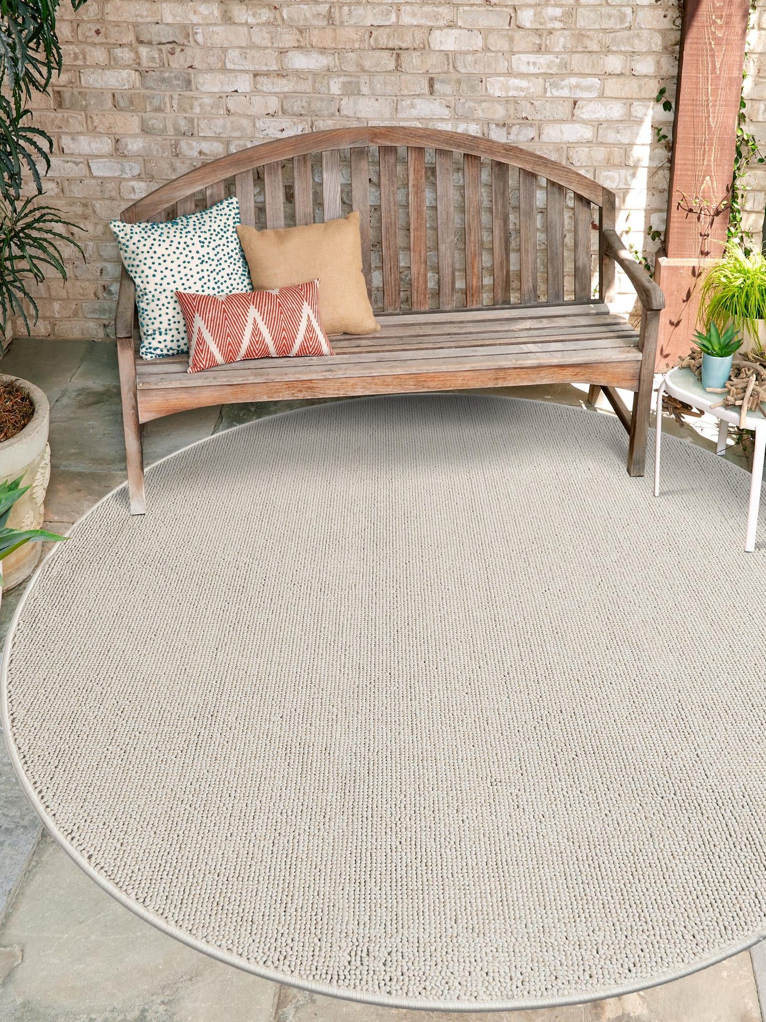 Ivory 3' 1 x 3' 1 Symphony Outdoor Round Area Rug Weather Resistant for Patio, Deck, Terrace, Balcony, Porch Durable Outside Carpet for Sale at Rug Engine