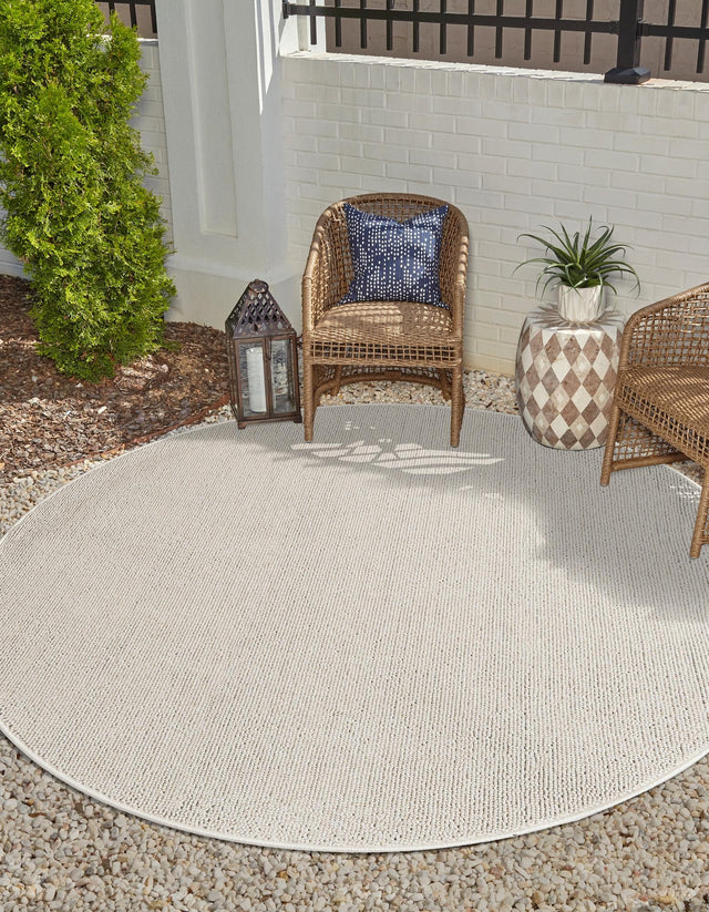 Ivory 7' 10 x 7' 10 Symphony Outdoor Round Area Rug Weather Resistant for Patio, Deck, Terrace, Balcony, Porch Durable Outside Carpet for Sale at Rug Engine