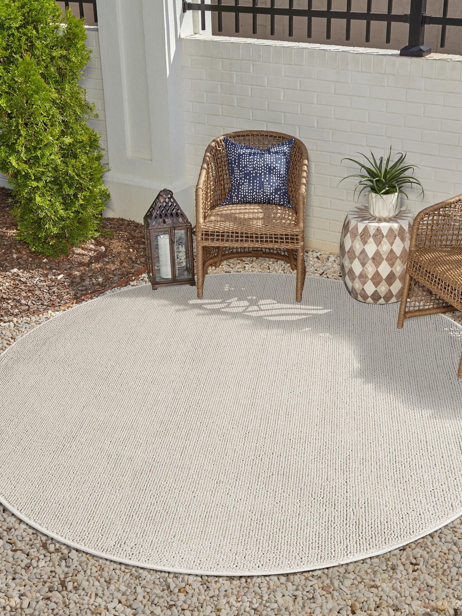 Ivory 5' 3 x 5' 3 Symphony Outdoor Round Area Rug Weather Resistant for Patio, Deck, Terrace, Balcony, Porch Durable Outside Carpet for Sale at Rug Engine