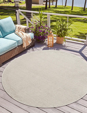 Ivory 7' 10 x 7' 10 Symphony Outdoor Round Area Rug Weather Resistant for Patio, Deck, Terrace, Balcony, Porch Durable Outside Carpet for Sale at Rug Engine