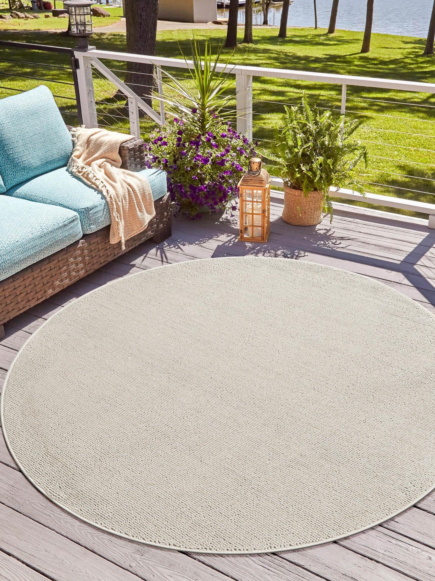 Ivory 5' 3 x 5' 3 Symphony Outdoor Round Area Rug Weather Resistant for Patio, Deck, Terrace, Balcony, Porch Durable Outside Carpet for Sale at Rug Engine
