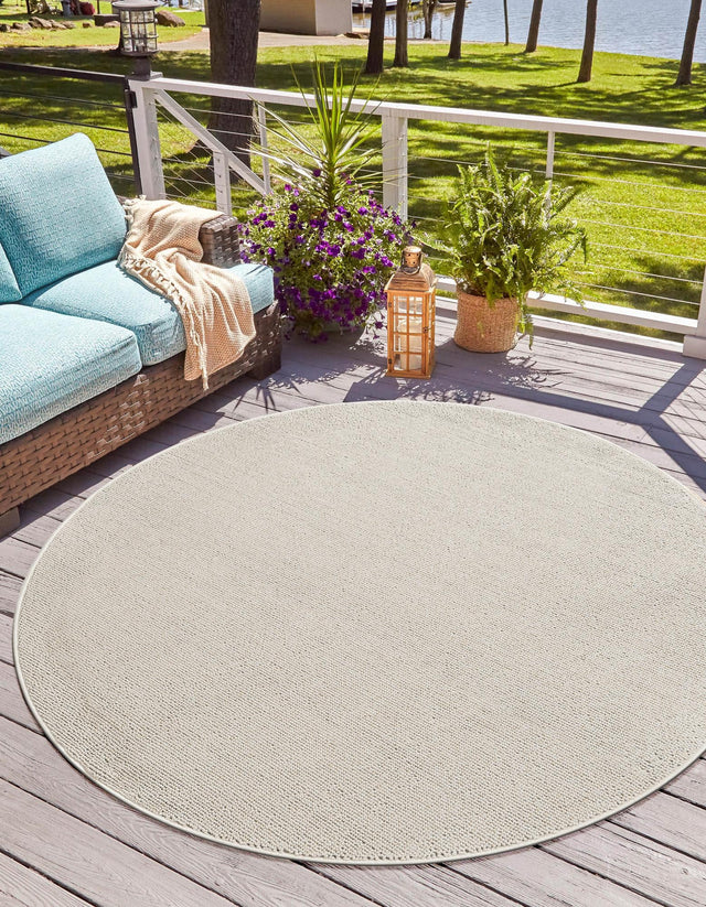Ivory 5' 3 x 5' 3 Symphony Outdoor Round Area Rug Weather Resistant for Patio, Deck, Terrace, Balcony, Porch Durable Outside Carpet for Sale at Rug Engine