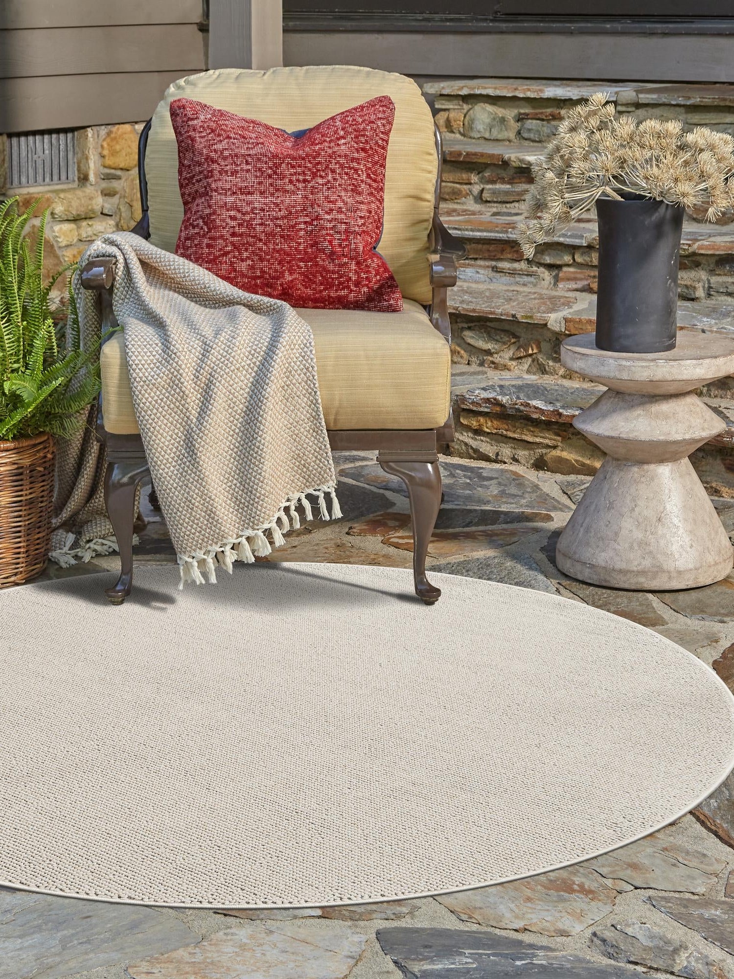Ivory 5' 3 x 5' 3 Symphony Outdoor Round Area Rug Weather Resistant for Patio, Deck, Terrace, Balcony, Porch Durable Outside Carpet for Sale at Rug Engine