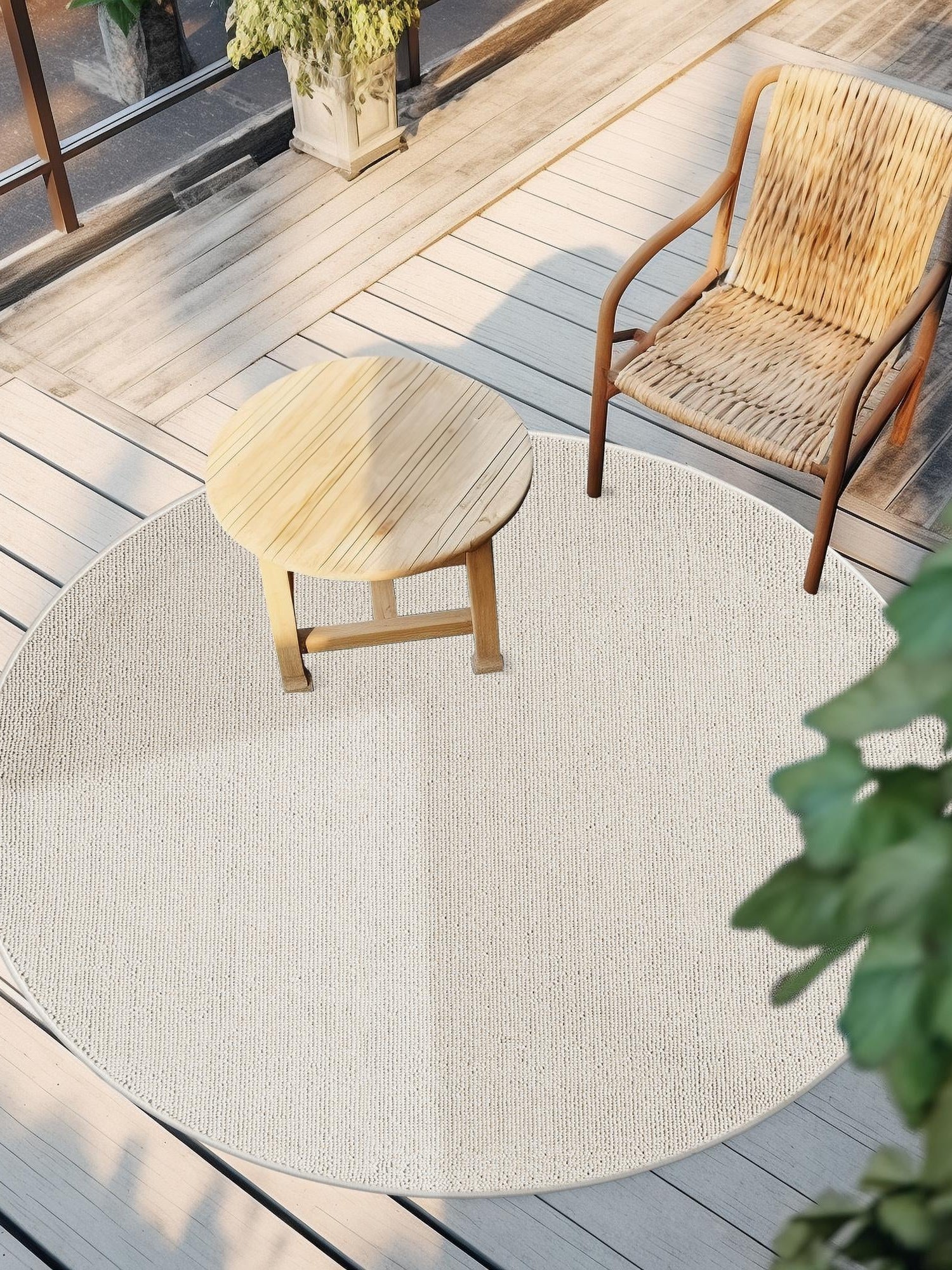 Ivory 5' 3 x 5' 3 Symphony Outdoor Round Area Rug Weather Resistant for Patio, Deck, Terrace, Balcony, Porch Durable Outside Carpet for Sale at Rug Engine