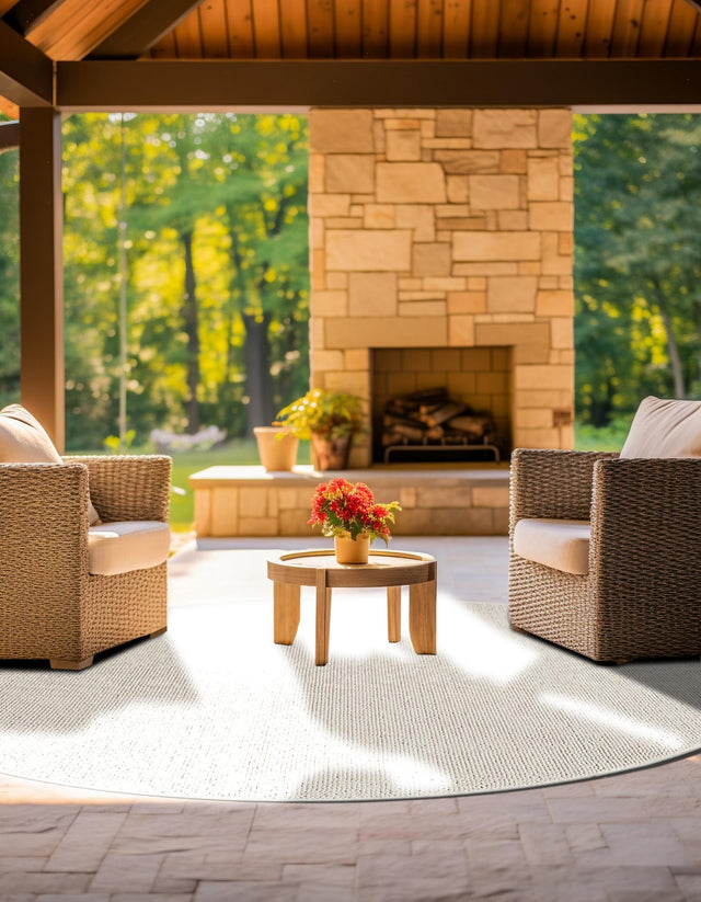 Ivory 3' 1 x 3' 1 Symphony Outdoor Round Area Rug Weather Resistant for Patio, Deck, Terrace, Balcony, Porch Durable Outside Carpet for Sale at Rug Engine