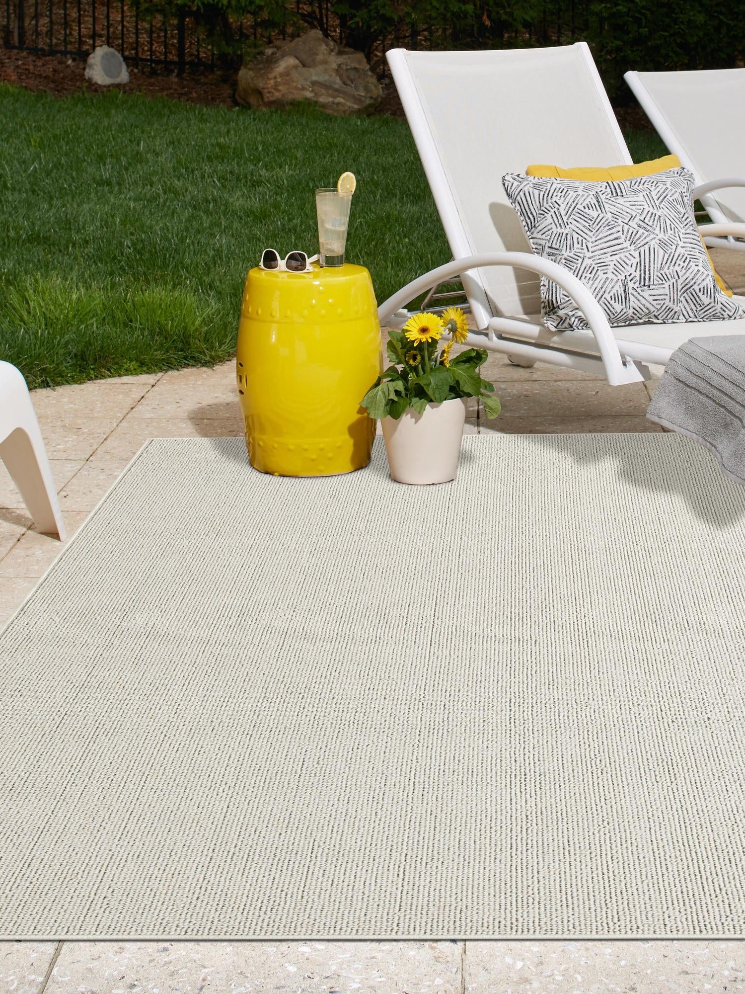 Ivory 7' 10 x 10' Symphony Outdoor Rectangle Area Rug Weather Resistant for Patio, Deck, Terrace, Balcony, Porch Durable Outside Carpet for Sale at Rug Engine