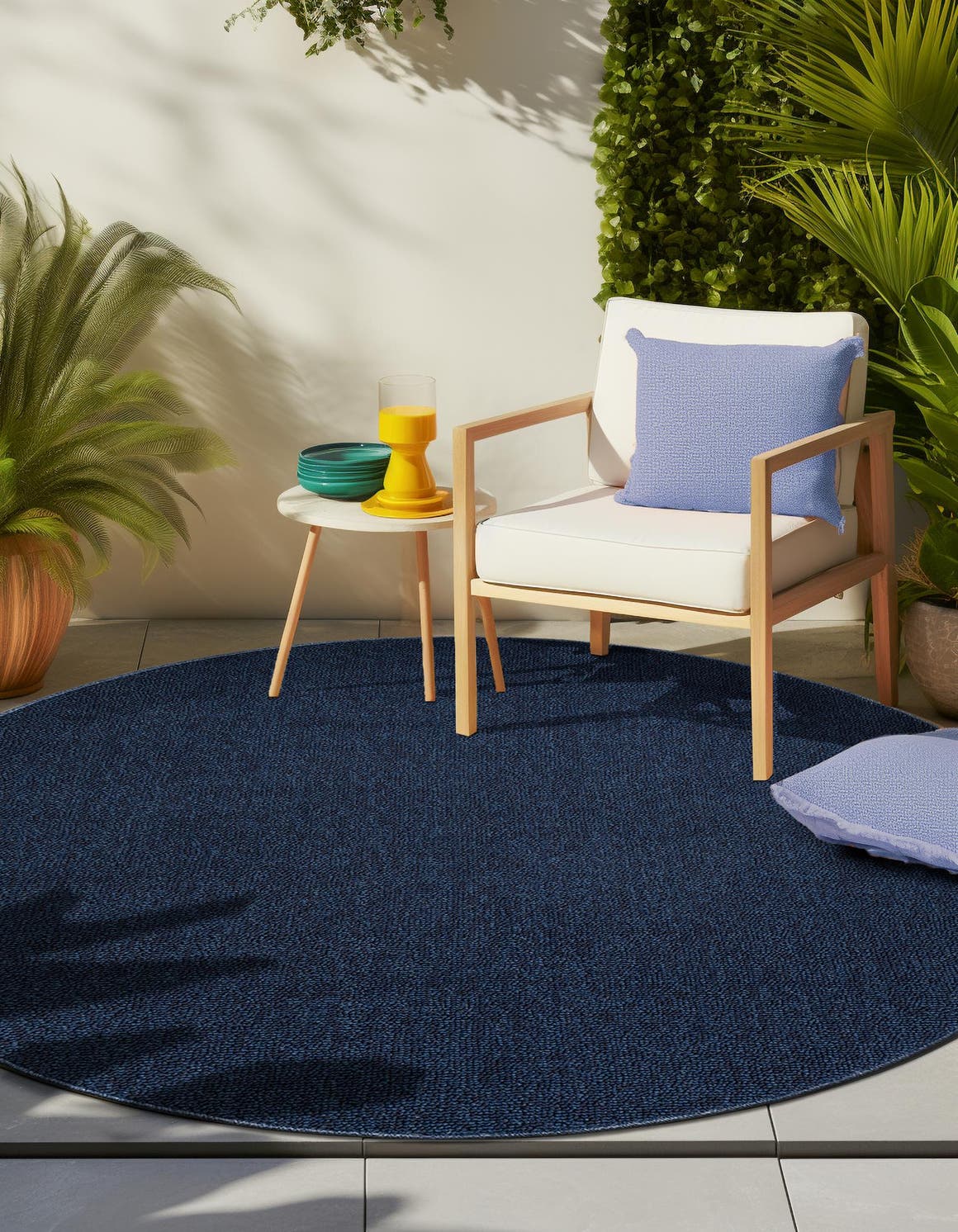Navy Blue 5' 3 x 5' 3 Symphony Outdoor Round Area Rug Weather Resistant for Patio, Deck, Terrace, Balcony, Porch Durable Outside Carpet for Sale at Rug Engine