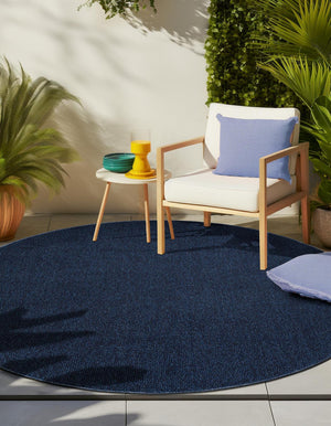Navy Blue 5' 3 x 5' 3 Symphony Outdoor Round Area Rug Weather Resistant for Patio, Deck, Terrace, Balcony, Porch Durable Outside Carpet for Sale at Rug Engine