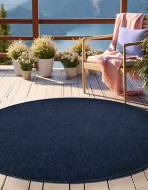 Navy Blue 7' 10 x 7' 10 Symphony Outdoor Round Area Rug Weather Resistant for Patio, Deck, Terrace, Balcony, Porch Durable Outside Carpet for Sale at Rug Engine