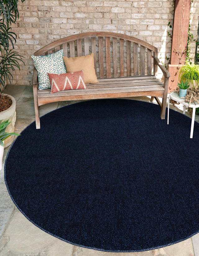 Navy Blue 7' 10 x 7' 10 Symphony Outdoor Round Area Rug Weather Resistant for Patio, Deck, Terrace, Balcony, Porch Durable Outside Carpet for Sale at Rug Engine