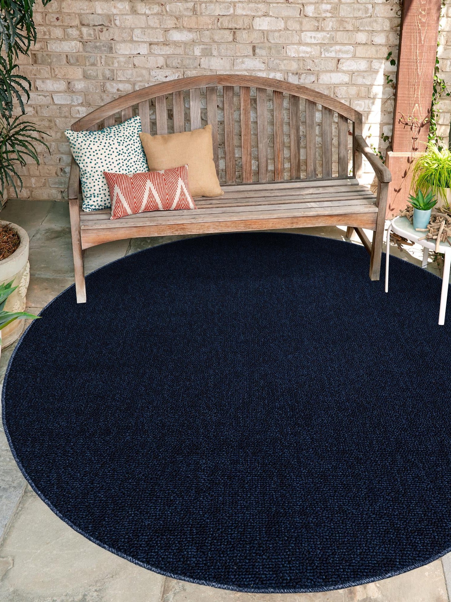 Navy Blue 3' 1 x 3' 1 Symphony Outdoor Round Area Rug Weather Resistant for Patio, Deck, Terrace, Balcony, Porch Durable Outside Carpet for Sale at Rug Engine