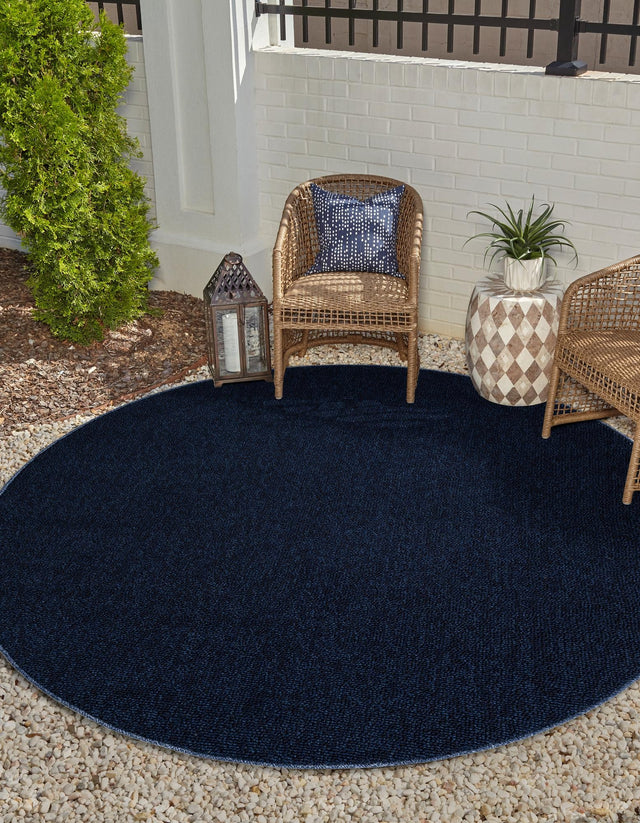 Navy Blue 7' 10 x 7' 10 Symphony Outdoor Round Area Rug Weather Resistant for Patio, Deck, Terrace, Balcony, Porch Durable Outside Carpet for Sale at Rug Engine