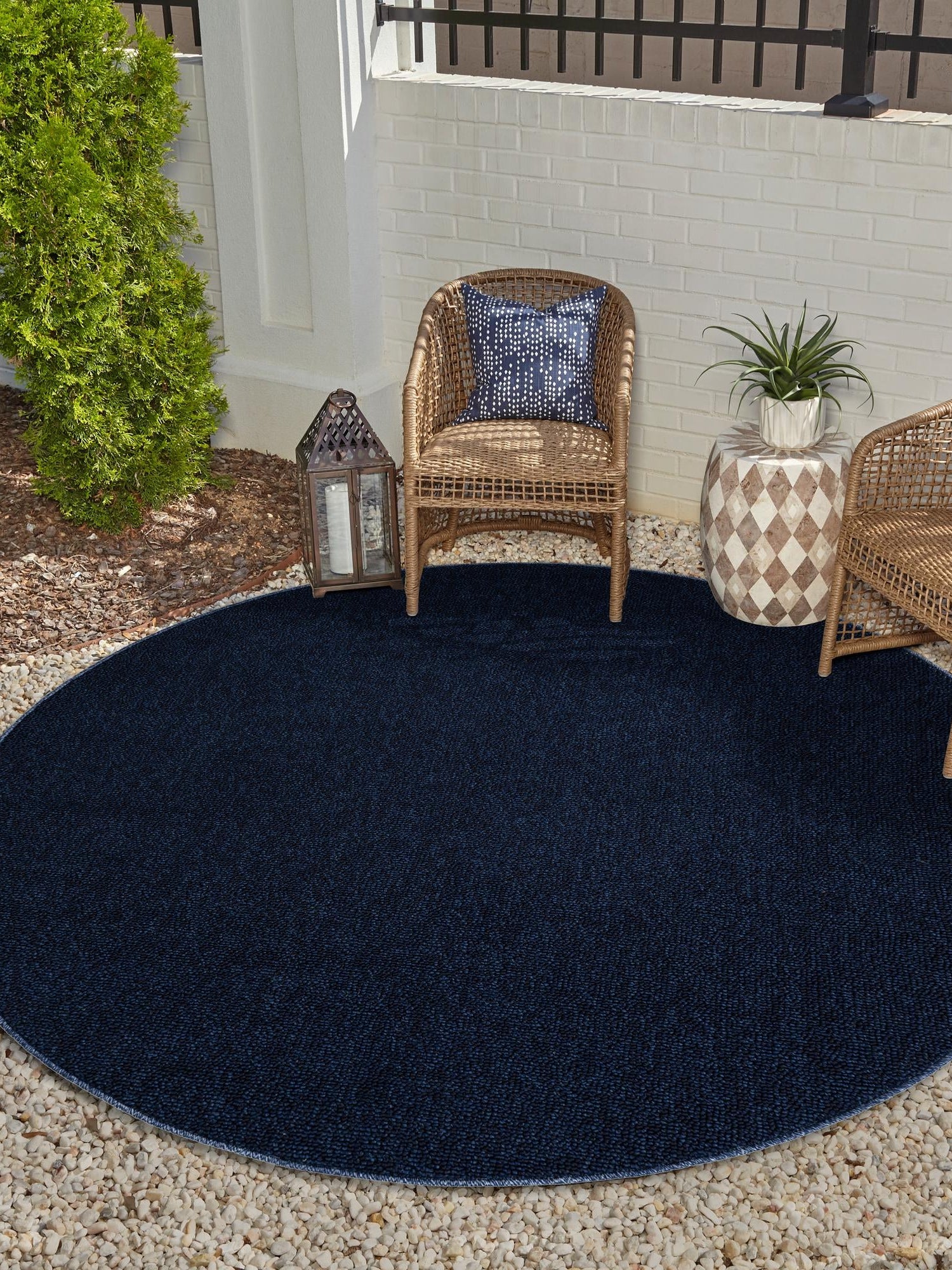Navy Blue 3' 1 x 3' 1 Symphony Outdoor Round Area Rug Weather Resistant for Patio, Deck, Terrace, Balcony, Porch Durable Outside Carpet for Sale at Rug Engine