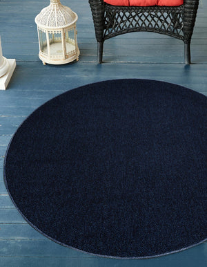 Navy Blue 7' 10 x 7' 10 Symphony Outdoor Round Area Rug Weather Resistant for Patio, Deck, Terrace, Balcony, Porch Durable Outside Carpet for Sale at Rug Engine