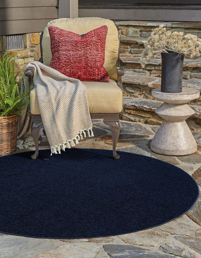 Navy Blue 3' 1 x 3' 1 Symphony Outdoor Round Area Rug Weather Resistant for Patio, Deck, Terrace, Balcony, Porch Durable Outside Carpet for Sale at Rug Engine