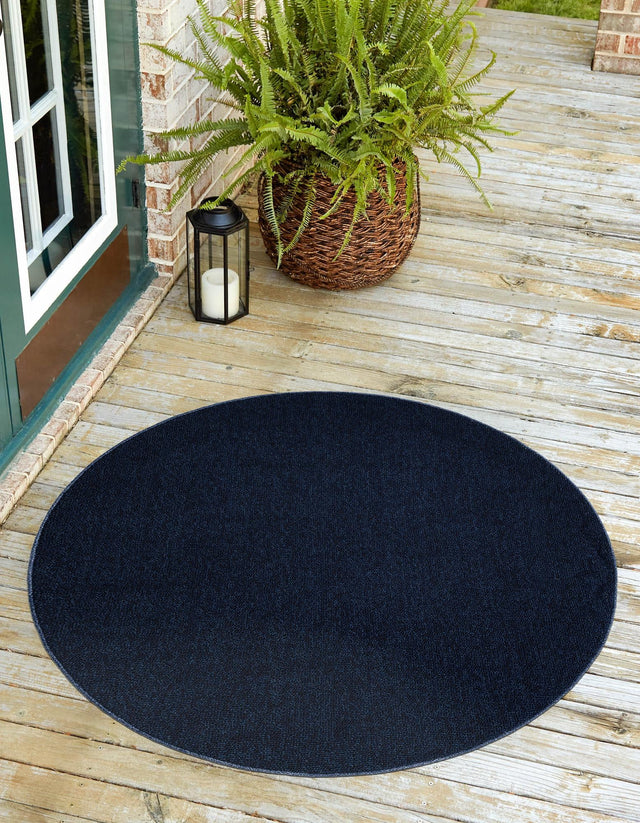 Navy Blue 7' 10 x 7' 10 Symphony Outdoor Round Area Rug Weather Resistant for Patio, Deck, Terrace, Balcony, Porch Durable Outside Carpet for Sale at Rug Engine