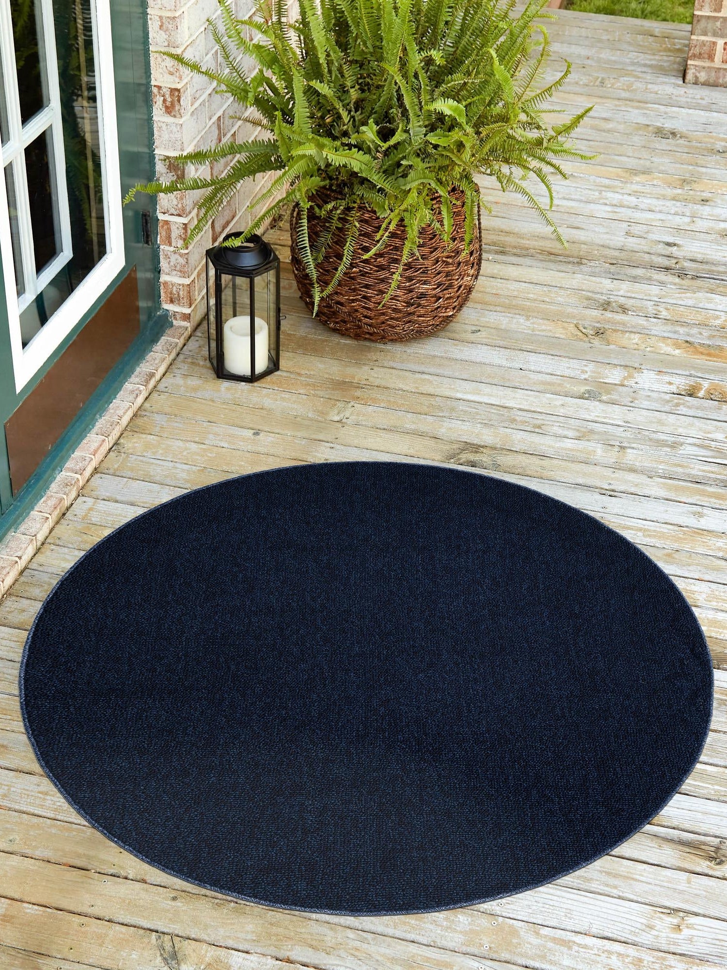 Navy Blue 3' 1 x 3' 1 Symphony Outdoor Round Area Rug Weather Resistant for Patio, Deck, Terrace, Balcony, Porch Durable Outside Carpet for Sale at Rug Engine
