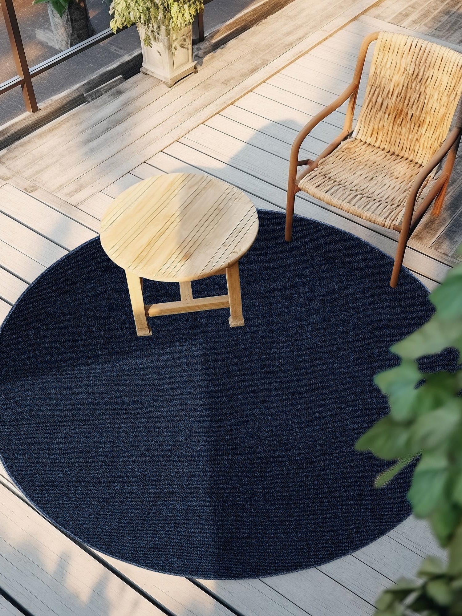 Navy Blue 3' 1 x 3' 1 Symphony Outdoor Round Area Rug Weather Resistant for Patio, Deck, Terrace, Balcony, Porch Durable Outside Carpet for Sale at Rug Engine