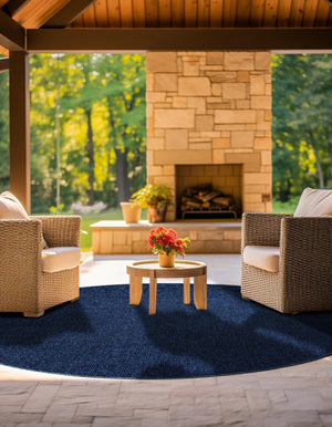 Navy Blue 3' 1 x 3' 1 Symphony Outdoor Round Area Rug Weather Resistant for Patio, Deck, Terrace, Balcony, Porch Durable Outside Carpet for Sale at Rug Engine