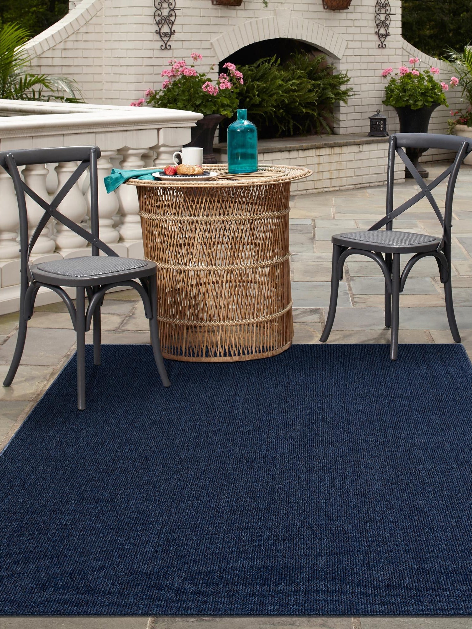 Navy Blue 6' 1 x 9' Symphony Outdoor Rectangle Area Rug Weather Resistant for Patio, Deck, Terrace, Balcony, Porch Durable Outside Carpet for Sale at Rug Engine