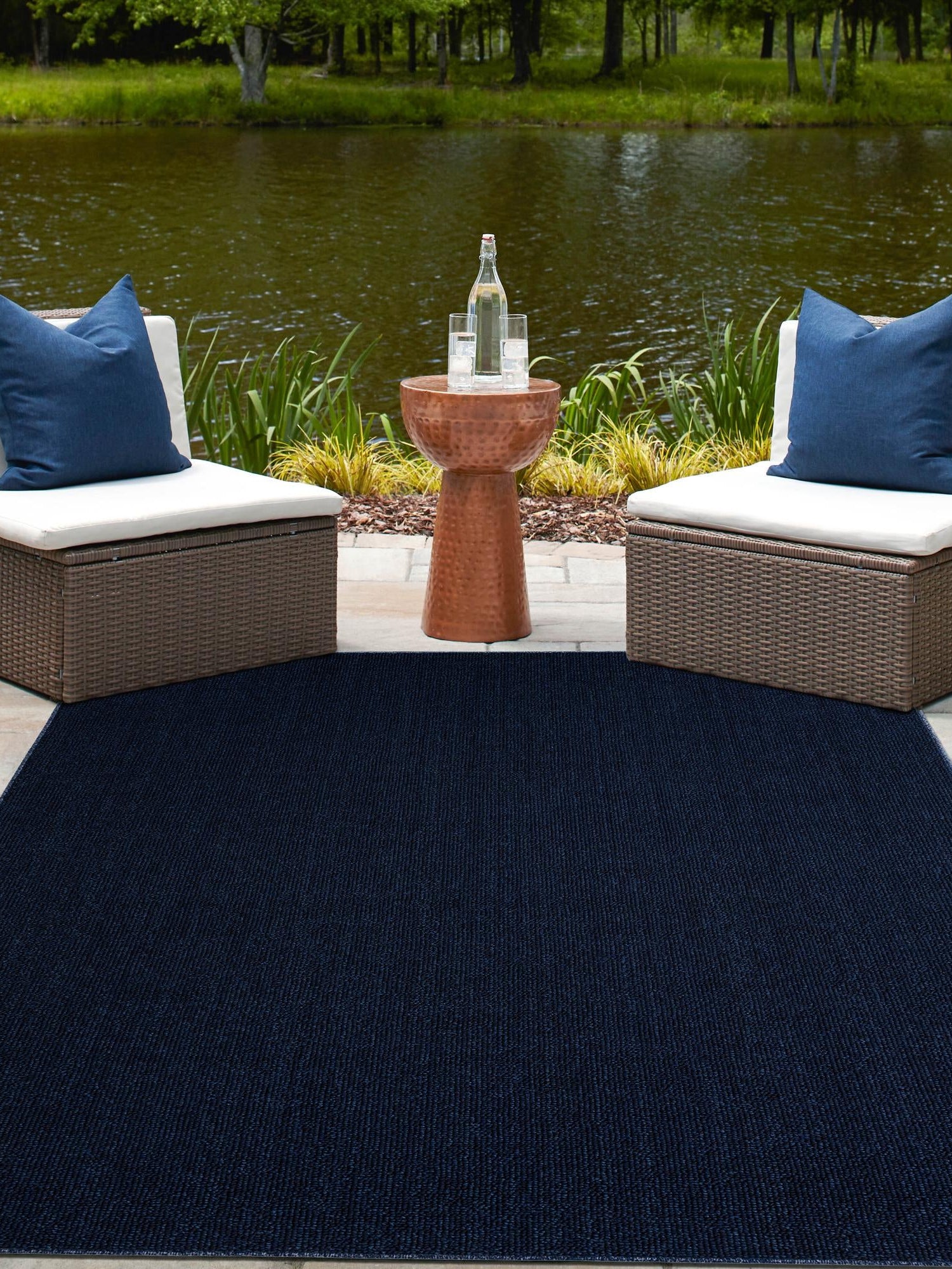 Navy Blue 5' 3 x 8' Symphony Outdoor Rectangle Area Rug Weather Resistant for Patio, Deck, Terrace, Balcony, Porch Durable Outside Carpet for Sale at Rug Engine