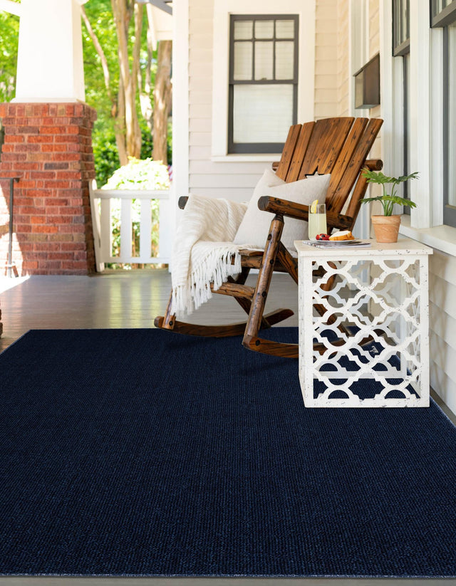 Navy Blue 7' 10 x 10' Symphony Outdoor Rectangle Area Rug Weather Resistant for Patio, Deck, Terrace, Balcony, Porch Durable Outside Carpet for Sale at Rug Engine