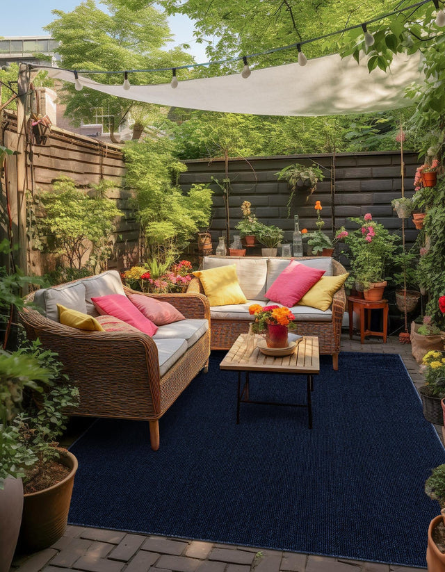 Navy Blue 4' 1 x 6' 1 Symphony Outdoor Rectangle Area Rug Weather Resistant for Patio, Deck, Terrace, Balcony, Porch Durable Outside Carpet for Sale at Rug Engine
