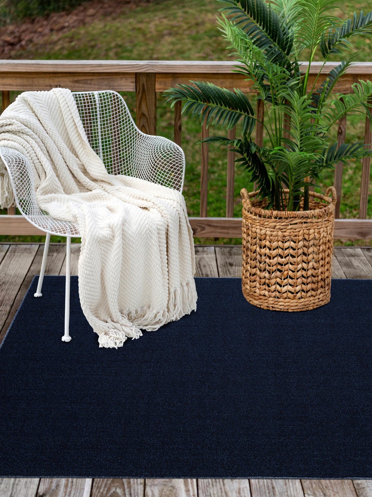 Navy Blue 4' 1 x 6' 1 Symphony Outdoor Rectangle Area Rug Weather Resistant for Patio, Deck, Terrace, Balcony, Porch Durable Outside Carpet for Sale at Rug Engine