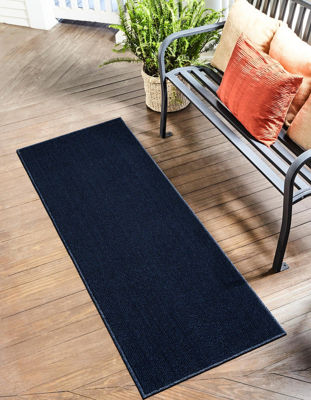 Navy Blue 2' x 8' Symphony Outdoor Runner Area Rug Weather Resistant for Patio, Deck, Terrace, Balcony, Porch Durable Outside Carpet for Sale at Rug Engine