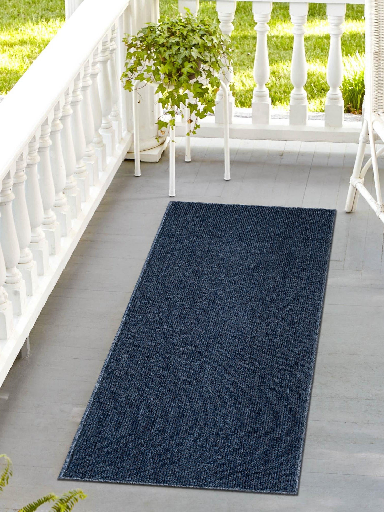 Navy Blue 2' x 6' 1 Symphony Outdoor Runner Area Rug Weather Resistant for Patio, Deck, Terrace, Balcony, Porch Durable Outside Carpet for Sale at Rug Engine